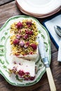 Homemade italian rasberry and pistachio semifreddo