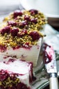 Homemade italian rasberry and pistachio semifreddo