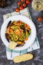 Homemade Italian Seafood Pasta with Mussels and Shrimp Royalty Free Stock Photo