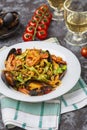 Homemade Italian Seafood Pasta with Mussels and Shrimp Royalty Free Stock Photo