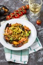 Homemade Italian Seafood Pasta with Mussels and Shrimp Royalty Free Stock Photo