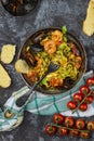 Homemade Italian Seafood Pasta with Mussels and Shrimp Royalty Free Stock Photo