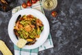 Homemade Italian Seafood Pasta with Mussels and Shrimp Royalty Free Stock Photo