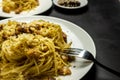 Homemade italian spaghetti cabonara. Royalty Free Stock Photo