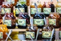 Homemade jars of jam. Food festival in Bucharest, Romania, 2022