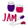 Homemade jars of jam illustration isolated on white background