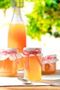 Homemade jelly jars juice bottle Royalty Free Stock Photo