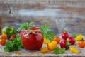 Homemade ketchup in a glass jar Royalty Free Stock Photo