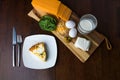 Homemade keto goat cheese and spinach pie. Close up above angle view Royalty Free Stock Photo