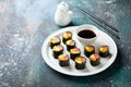 Homemade keto and paleo diet sushi rolls, rice free