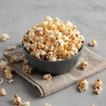 Homemade Kettle Corn Popcorn with Salt in a Bowl, side view Royalty Free Stock Photo