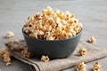 Homemade Kettle Corn Popcorn with Salt in a Bowl, side view Royalty Free Stock Photo