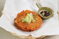 Homemade Kimchi Pancake Kimchi Jeon on Rattan Natural Plate Royalty Free Stock Photo