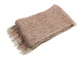 Homemade knitted warm woolen scarf with fringe isolated