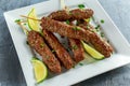 Homemade Kofta kebabs on skewers with lime and parsley on white plate