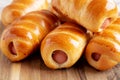 Homemade Kolache Rolls Ready to Eat on a Wooden Board, low angle view. Close-up