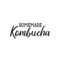 Homemade Kombucha. Vector illustration. Lettering. Ink illustration. Kombucha healthy fermented probiotic tea