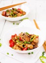 Homemade kung pao chicken with peppers and vegetables. Royalty Free Stock Photo