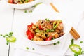 Homemade kung pao chicken with peppers and vegetables. Royalty Free Stock Photo