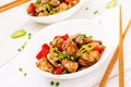 Homemade kung pao chicken with peppers and vegetables. Royalty Free Stock Photo