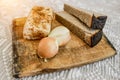 Homemade lard, bread and onions on the cutting Board. National food Royalty Free Stock Photo