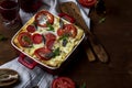 Homemade lasagne bolognese in a ceramic form Royalty Free Stock Photo