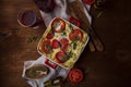 Homemade lasagne bolognese in a ceramic form Royalty Free Stock Photo