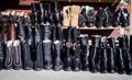 Homemade leather boots at a market