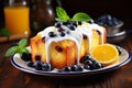 Homemade lemon blueberry loaf cake with tangy glaze and juicy bursts of blueberries perfect treat Royalty Free Stock Photo