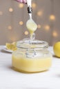 Homemade lemon curd. Lemon curd in a glass jar Royalty Free Stock Photo