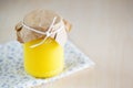 Homemade lemon curd in glass jar Royalty Free Stock Photo