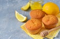 Homemade, lemon muffins with honey and mint