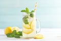 homemade lemonade in a glass jar with sliced lemons and mint Royalty Free Stock Photo