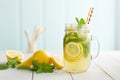 homemade lemonade in a glass jar with sliced lemons and mint Royalty Free Stock Photo