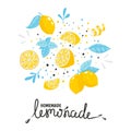 Homemade lemonade hand drawn typography. Summer cold cocktail with lemon. Vector sketch lemon illustration