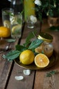 Still life with lemons, honey and homemade lemonade