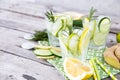 Homemade Lemonade with Lime, Rosemary, Ginger, Cucumber and Ice Royalty Free Stock Photo