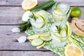 Homemade Lemonade with Lime, Rosemary, Ginger, Cucumber and Ice Royalty Free Stock Photo