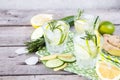 Homemade Lemonade with Lime, Rosemary, Ginger, Cucumber and Ice Royalty Free Stock Photo