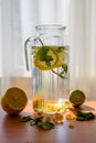 Homemade lemonade with scattered ingredients on window background Royalty Free Stock Photo
