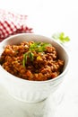 Homemade lentil tomato stew with fresh parsley Royalty Free Stock Photo