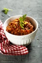 Homemade lentil tomato stew with fresh parsley Royalty Free Stock Photo