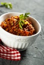 Homemade lentil tomato stew with fresh parsley Royalty Free Stock Photo