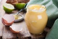 Homemade lime curd in glass jar