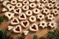 Homemade Linzer Christmas cookies on a table