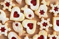 Homemade linzer cookies filled with strawberry jam Royalty Free Stock Photo