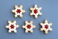 Homemade linzer cookies in a shape of snowflakes Royalty Free Stock Photo