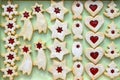 Homemade linzer cookies of six shapes filled with strawberry jam Royalty Free Stock Photo