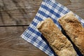 Homemade loaf of bread on kitchen cloth