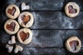 Homemade love cookies with jam Royalty Free Stock Photo